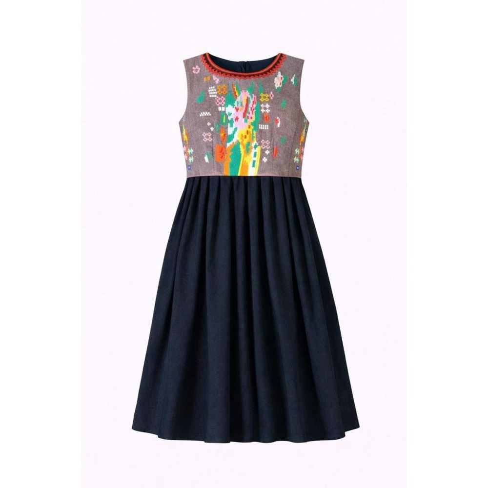 Embroidered Boho Folk Dress Size L Women Geometric Folk Art - Picture 1 of 8
